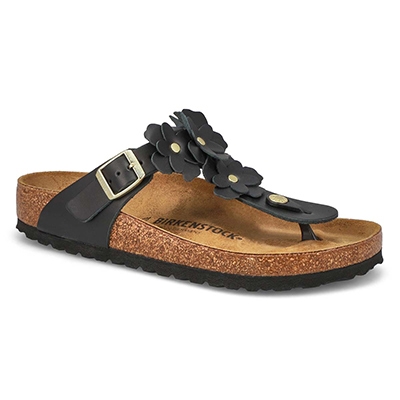 Lds Gizeh Flowers Soft Footbed Thong Sandal - Black