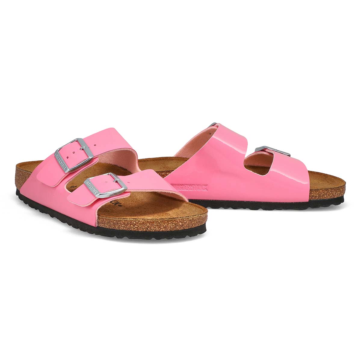 Sandale étroite à 2 brides en Birko-Flor verni ARIZONA, rose bonbon, femmes