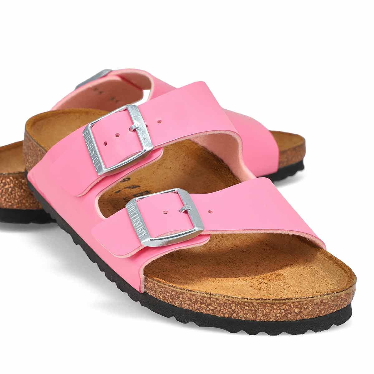 Sandale étroite à 2 brides en Birko-Flor verni ARIZONA, rose bonbon, femmes