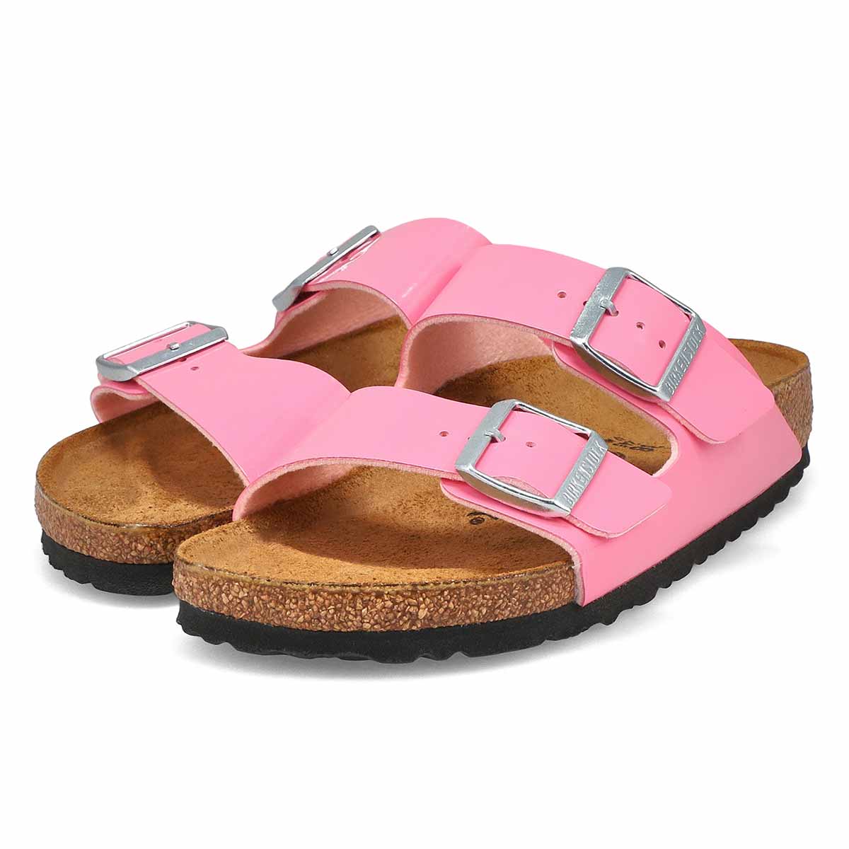 Sandale étroite à 2 brides en Birko-Flor verni ARIZONA, rose bonbon, femmes