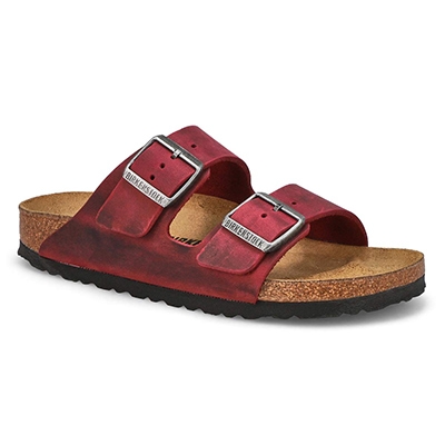 Lds Arizona Oiled Leather 2 Strap Narrow Sandal - Zinfandel