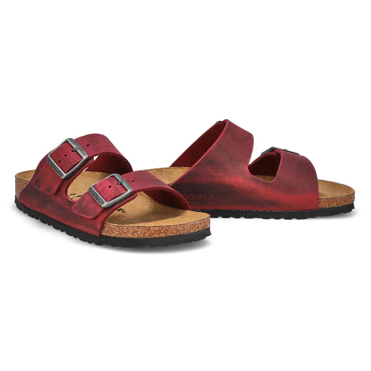 Women's  Arizona Oiled Leather 2 Strap Narrow Sandal - Zinfandel