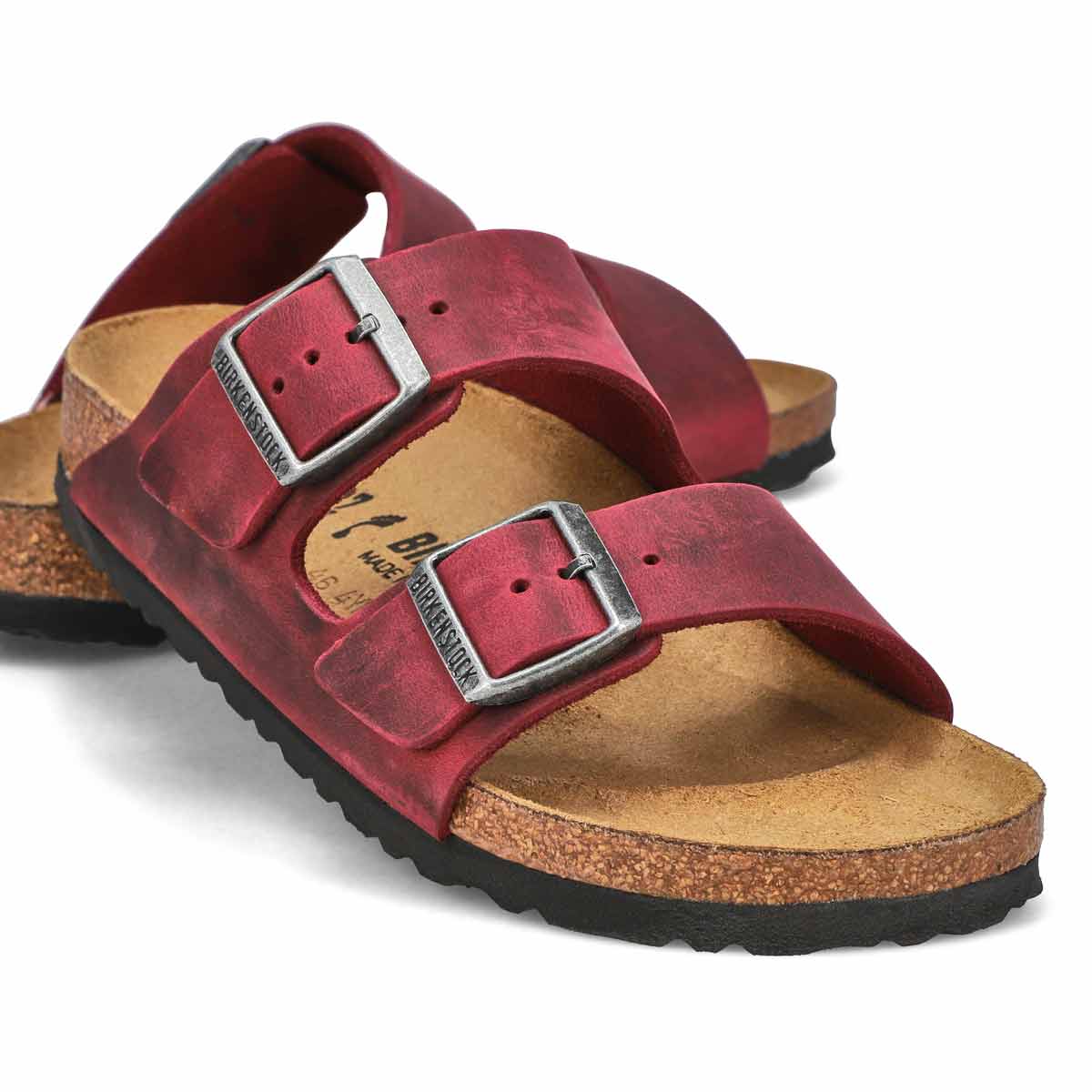 Women's  Arizona Oiled Leather 2 Strap Narrow Sandal - Zinfandel