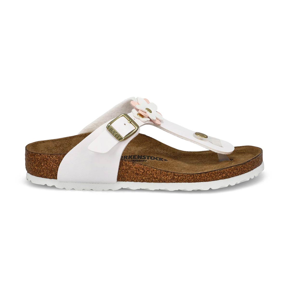 Girls'  Gizeh Flowers Birko-Flor Narrow Thong Sandal - White