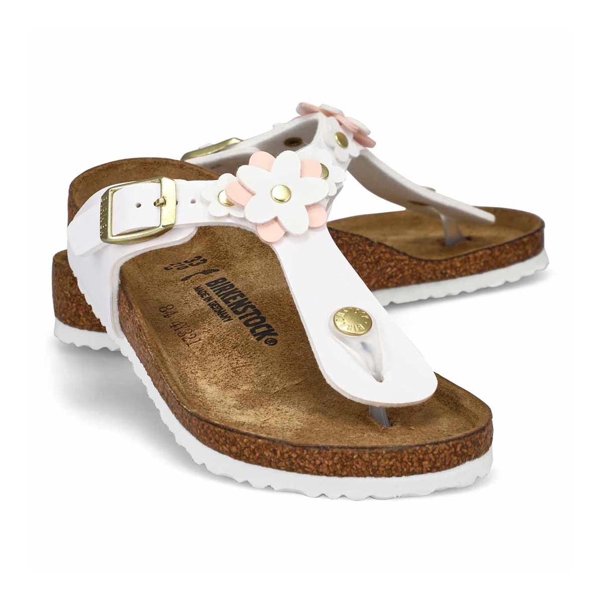 Girls'  Gizeh Flowers Birko-Flor Narrow Thong Sandal - White