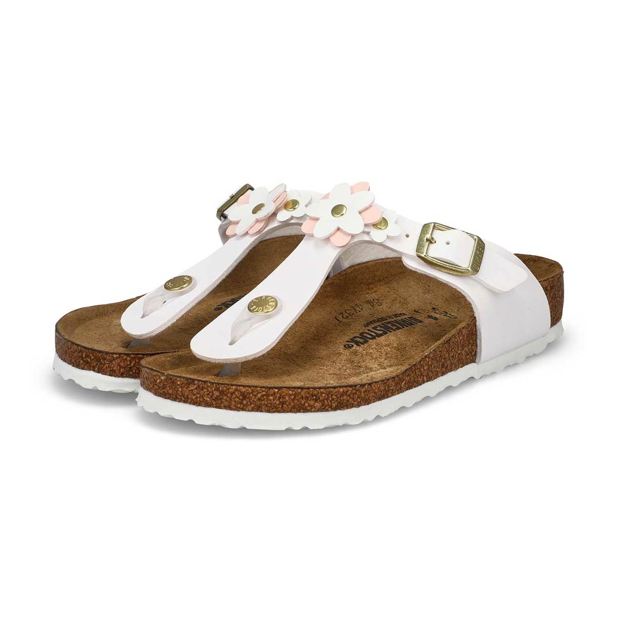 Girls'  Gizeh Flowers Birko-Flor Narrow Thong Sandal - White