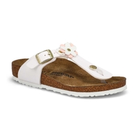 Girls'  Gizeh Flowers Birko-Flor Narrow Thong Sandal - White