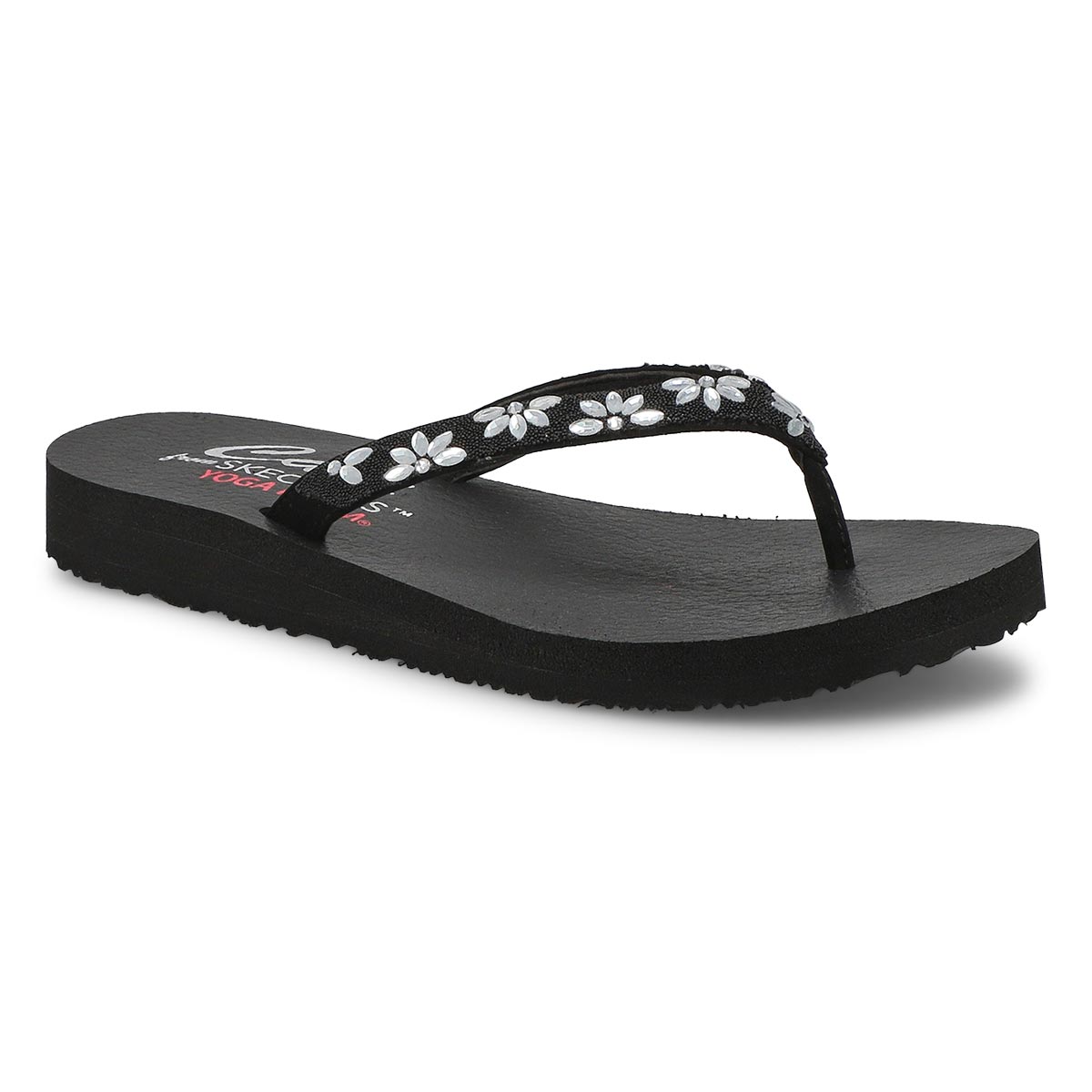 Skechers Yoga Foam Vegan Sparkle Black Womens Sandals Comfort Size