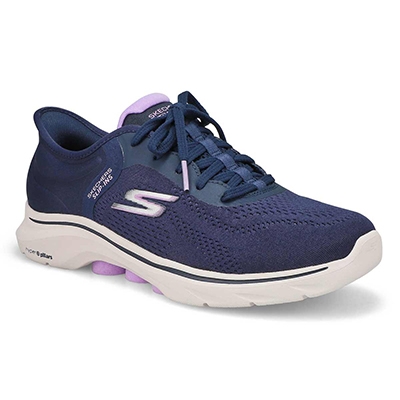 Lds Go Walk 7 Valin Lace Up Slip-Ins Wide Sneaker - Navy/Lavender