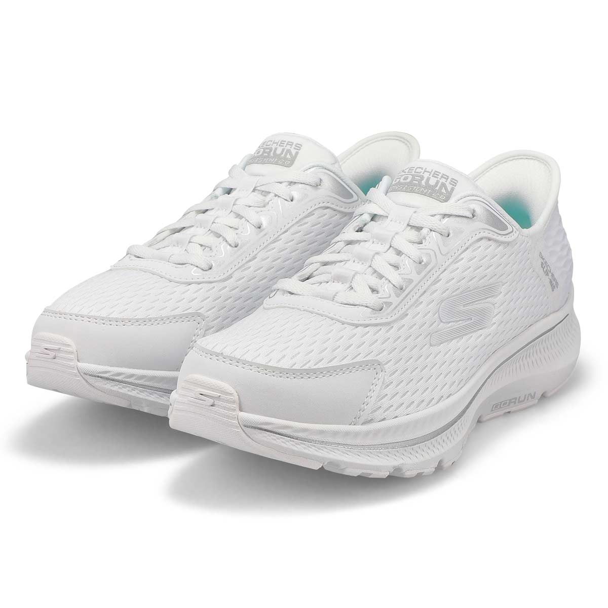 Women's  Go Run Consistent 2.0 Slip-Ins Mesh Lace Up Sneaker - White/Silver