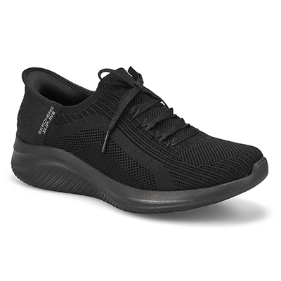 Lds Ultra Flex 3.0 Brilliant Path Slip-Ins Wide Sneaker - Black/Black