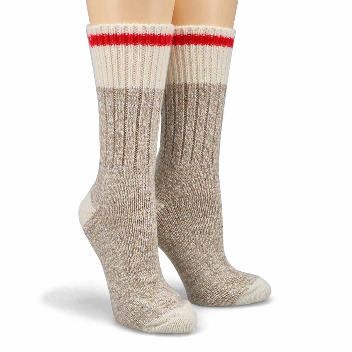 Chaussette robuste classique en mélange de laine DURAY, beige/rouge, femmes