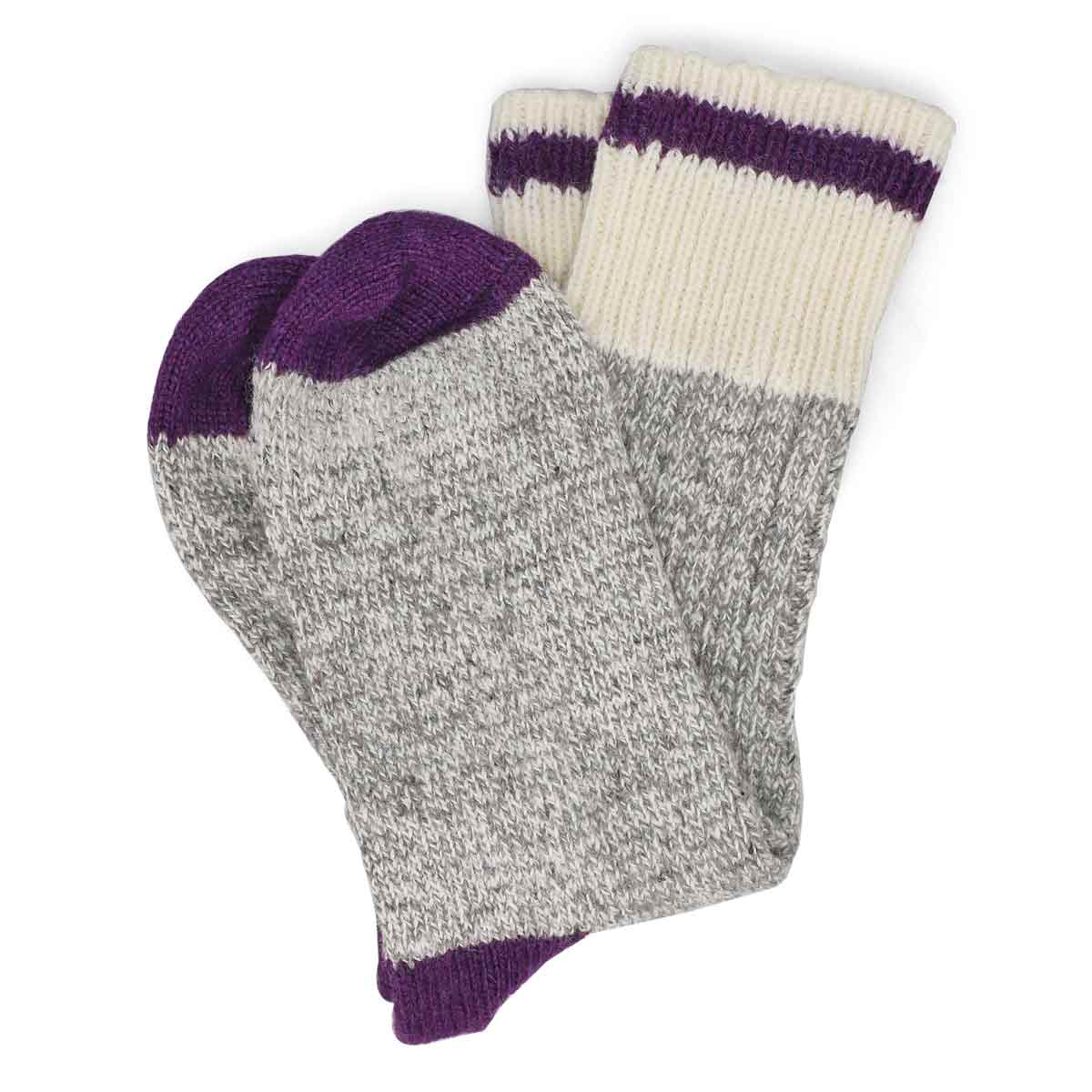 Chaussette robuste classique en mélange de laine DURAY, gris/violet, femmes