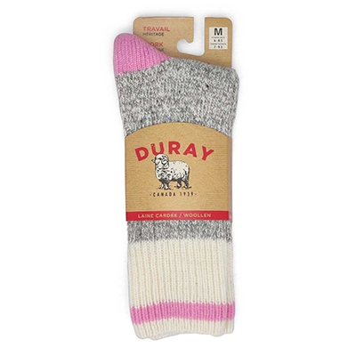 Lds Duray Classic Wool Blend Heavy Sock - Grey/Light Pink