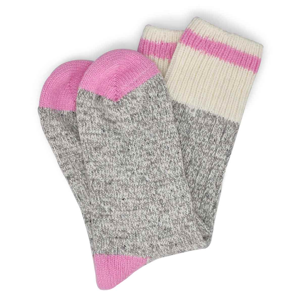 Women's Duray Classic Wool Blend Heavy Sock - Grey/Light Pink