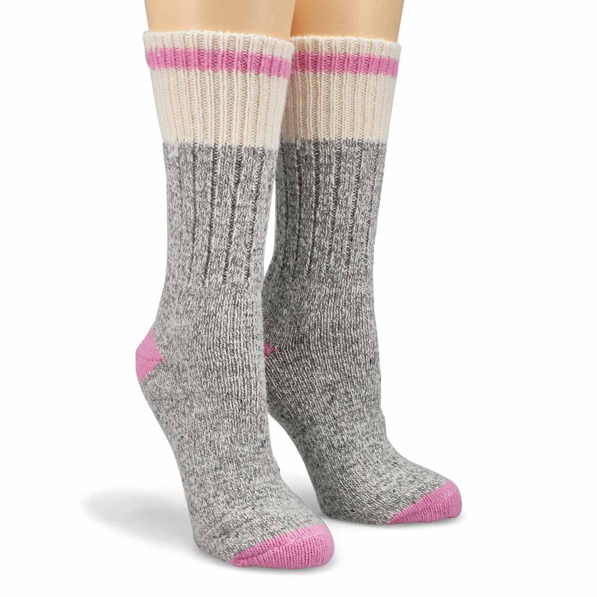 Chaussette robuste classique en mélange de laine DURAY, gris/rose pâle, femmes