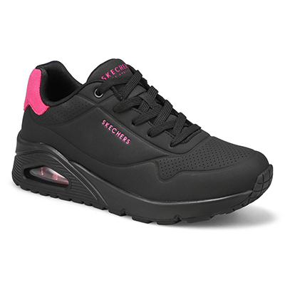 Lds Uno Pop Back Lace Up Sneaker - Black/Hot Pink