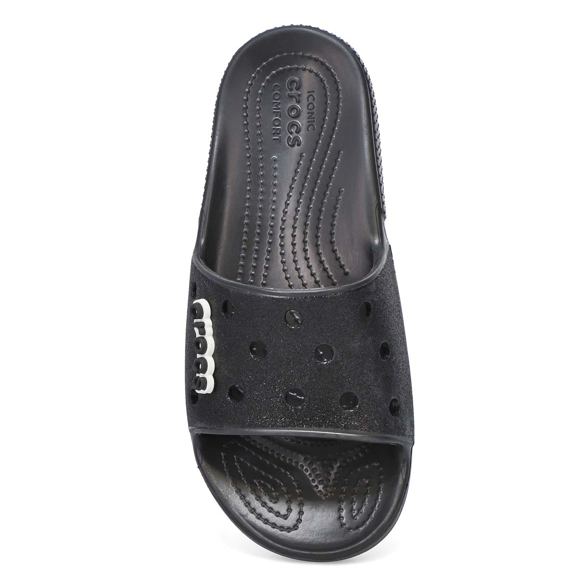 black glitter lined crocs