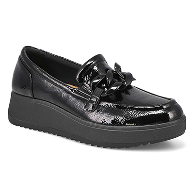 Lds Zylah May Platform Loafer - Black Crinkle Patent