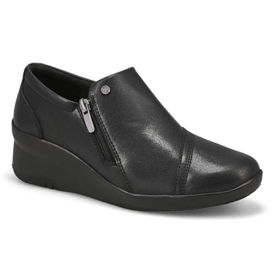 Lds Suttyn Zip Wdge Wide Casual Loafer - Black