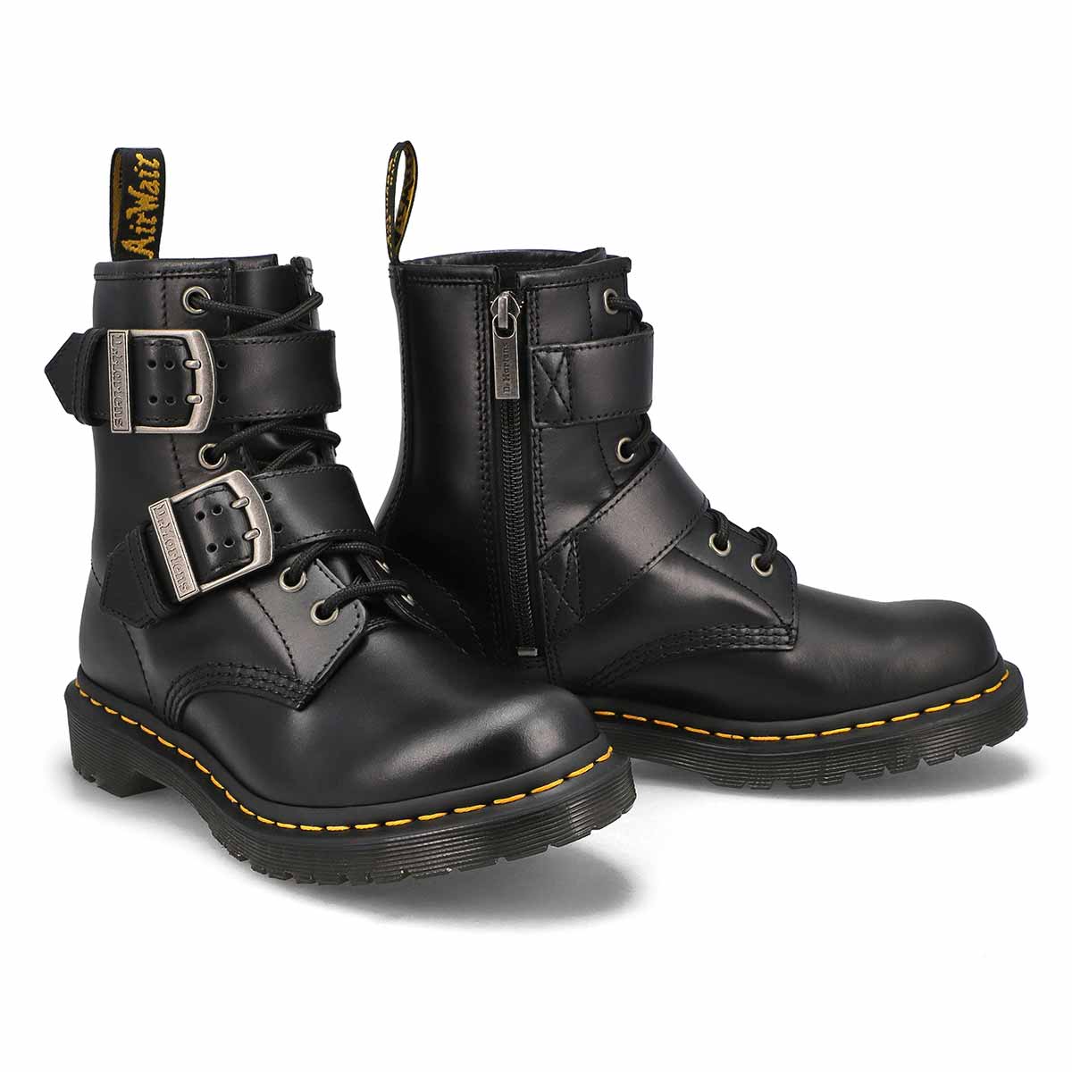 1460 Buckle Pull Up Leather Lace Up Boots in Black