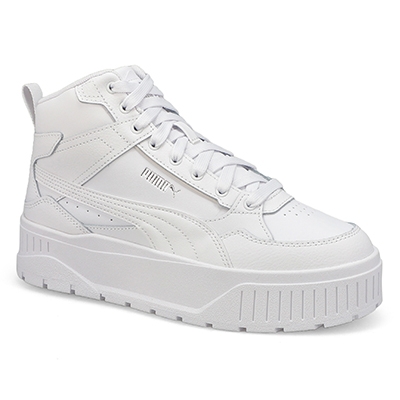 Lds Karmen II Idol Mid Platform High Top Sneaker - White/White/Silver