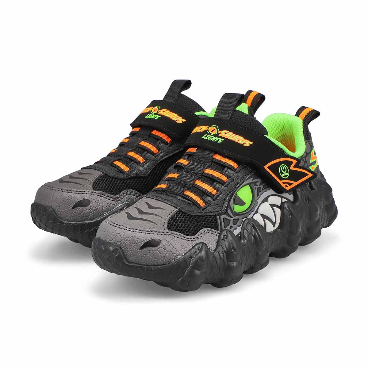 Boys'  Skech-O-Saurus Lights Sneaker - Black/Lime