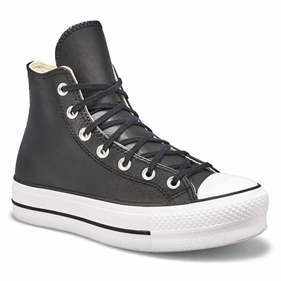 Baskets cuir à plateforme Chuck Taylor All Star Lift Hi Leather, noir, femmes