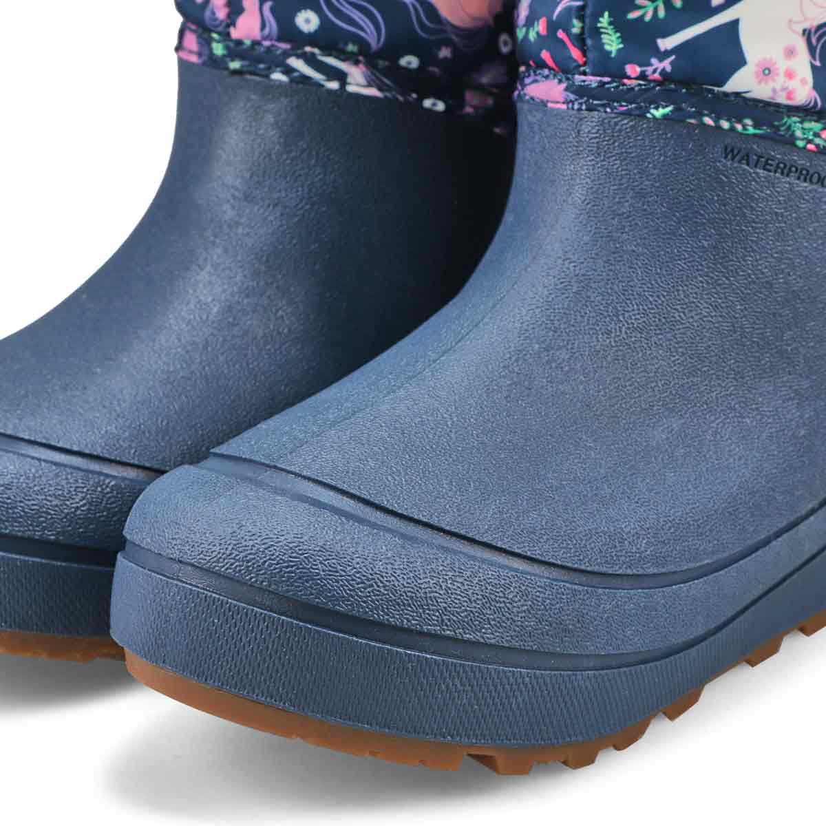 Girls'  Snow Shell Unicorn Meadow Waterproof Winter Boot - Indigo/Multi