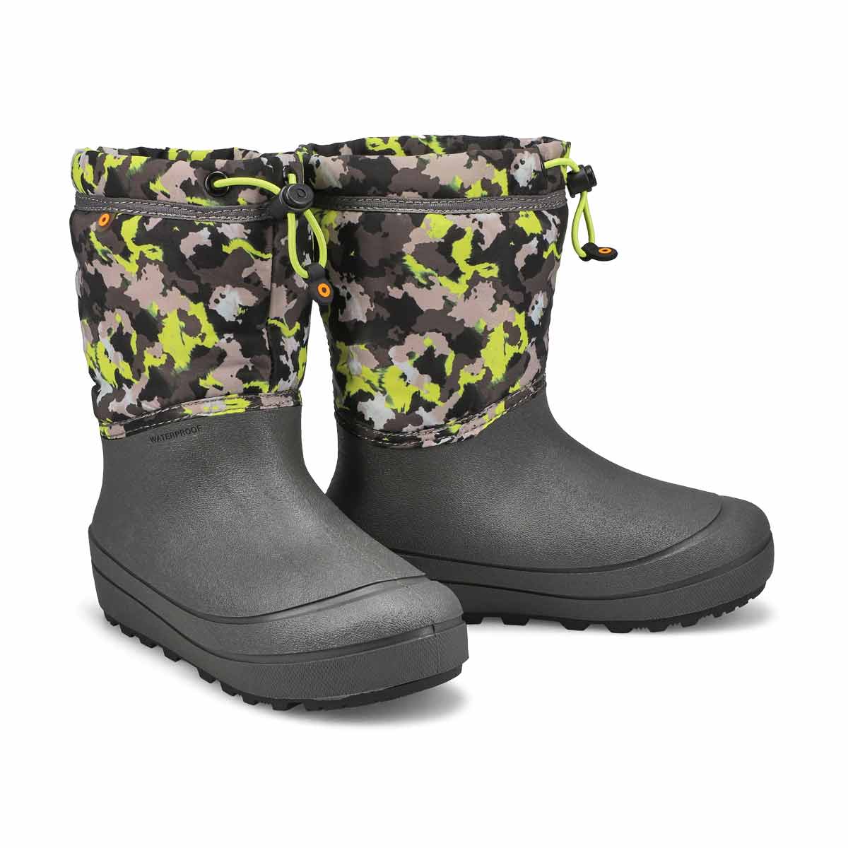 Boys'  Snow Shell Camo Texture Waterproof Winter Boot - Gray/Multi