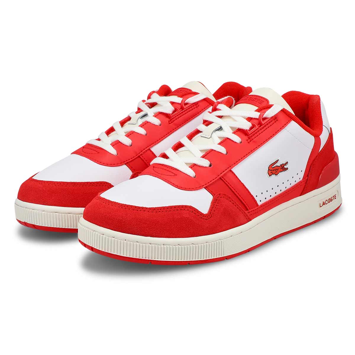 Men's T-Clip Leather Lace Up Fashion Sneaker - White/Red