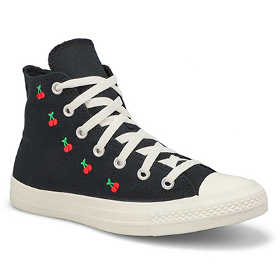 Lds Chuck Taylor All Star Cherry On Hi Top Sneaker - Black/Egret/Red