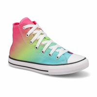 Girls'  Chuck Taylor All Star Hyper Brights Hi Top Sneaker- Triple Cyan/Chaos Fushia/Slime Light