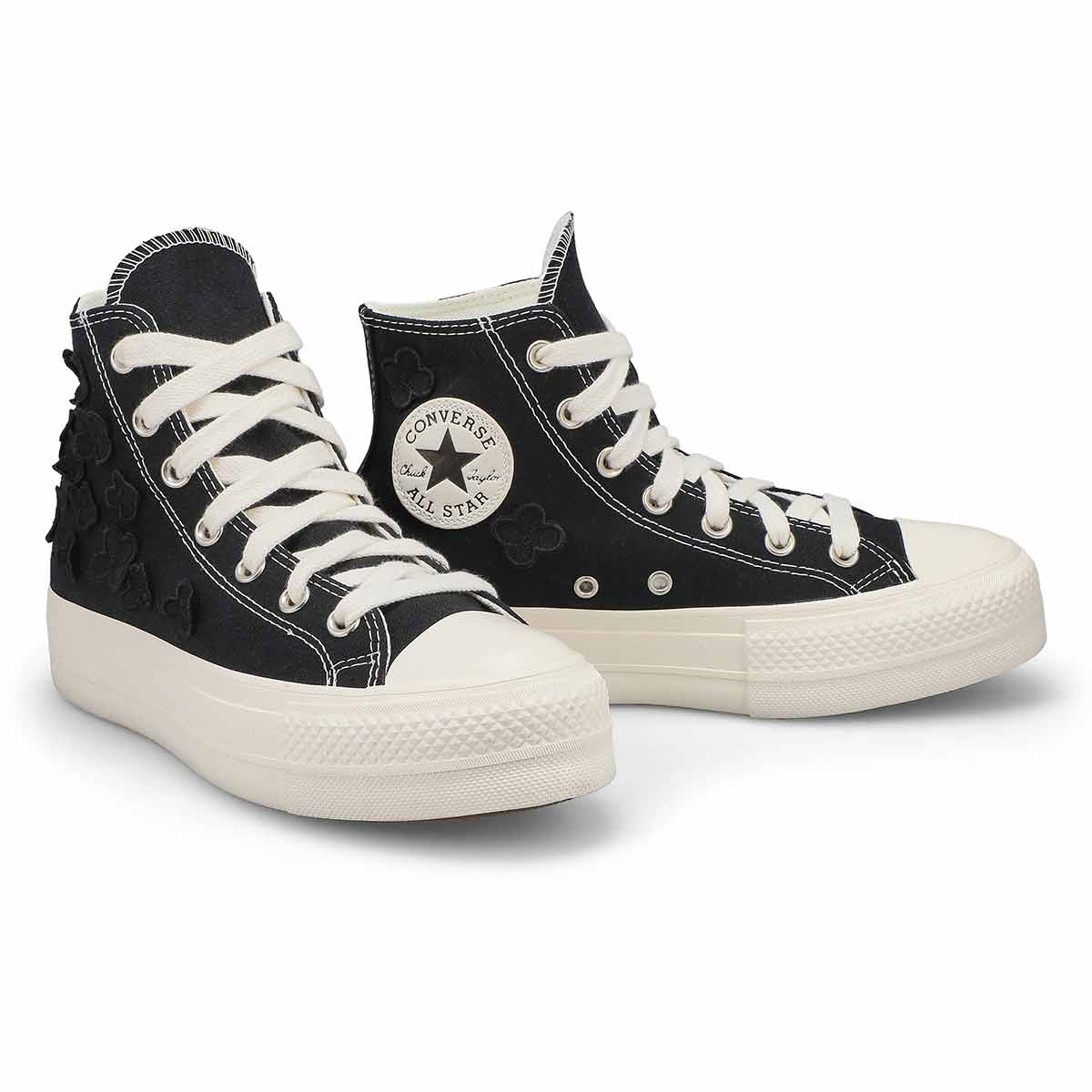 Lds Chuck Taylor All Star Lift Flower Play Platform Sneaker- Black/Black