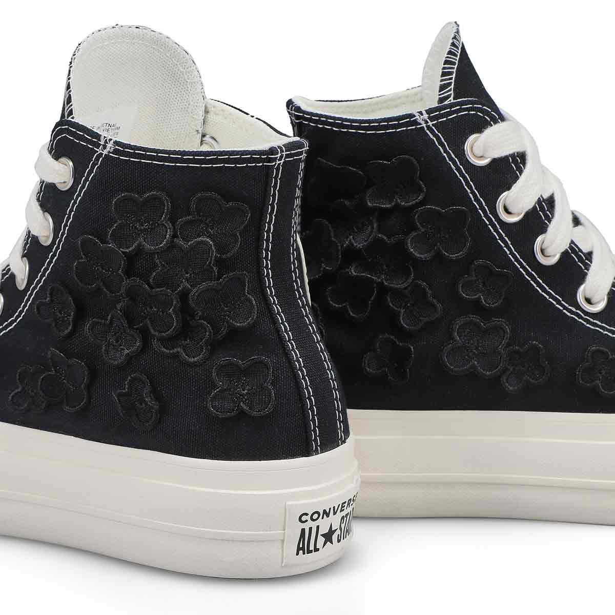 Lds Chuck Taylor All Star Lift Flower Play Platform Sneaker- Black/Black