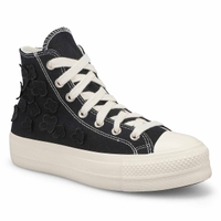 Lds Chuck Taylor All Star Lift Flower Play Platform Sneaker- Black/Black