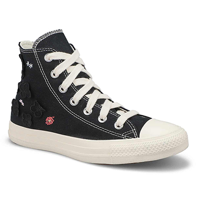 Lds Chuck Taylor All Star Flower Play Hi Top Sneaker - Black/Egret