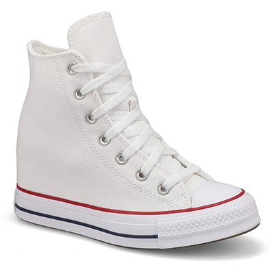 Lds Chuck Taylor All Star Wedge Sneaker - White/Red/Navy