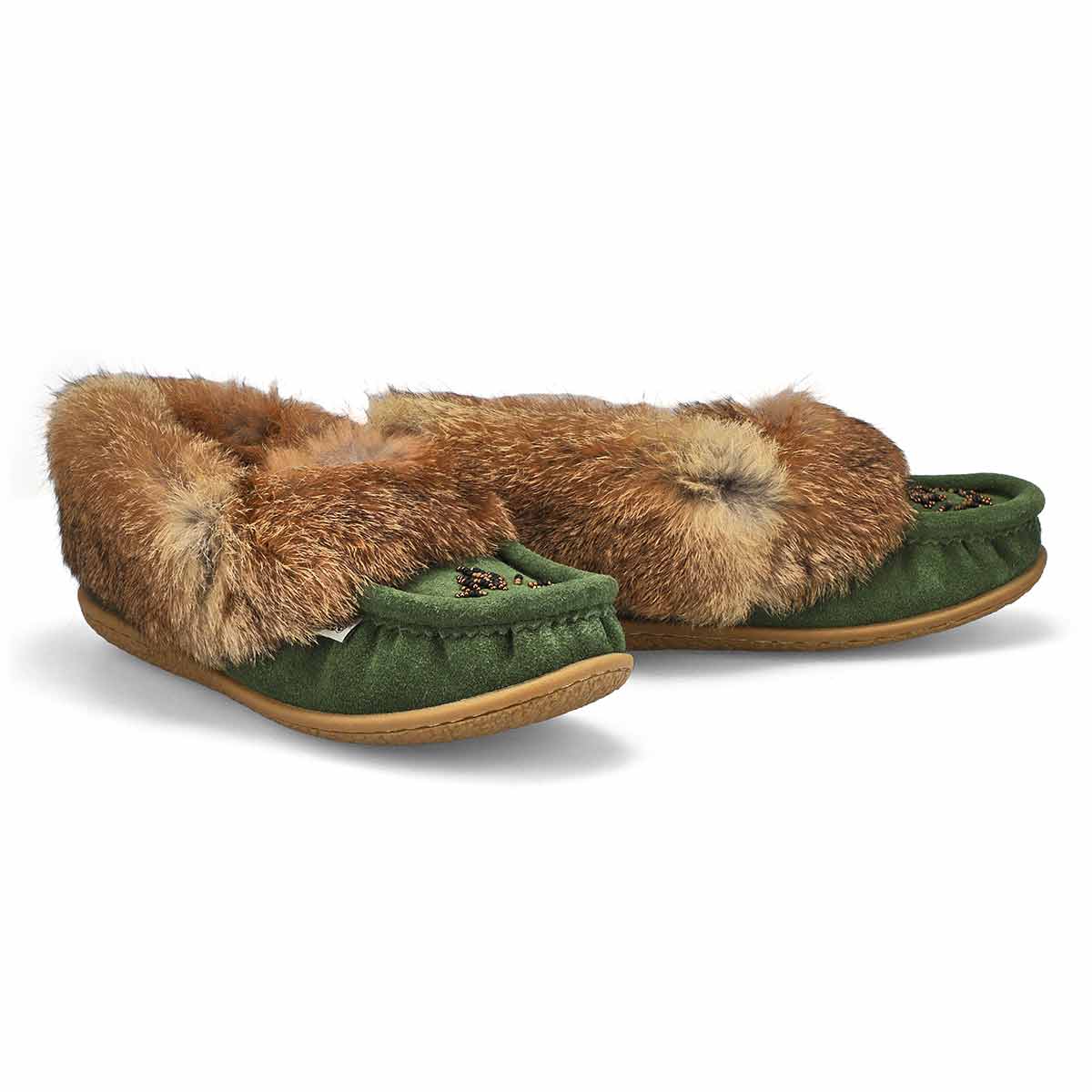 Women's Cute 5 Rabbit Fur SoftMocs - Green