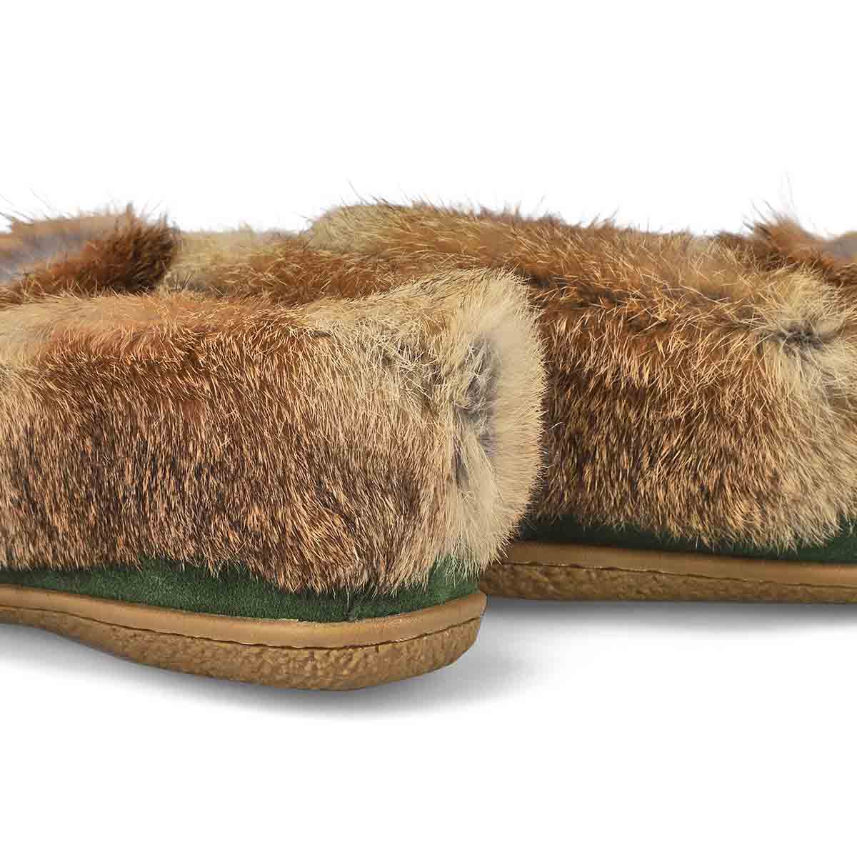 Women's Cute 5 Rabbit Fur SoftMocs - Green