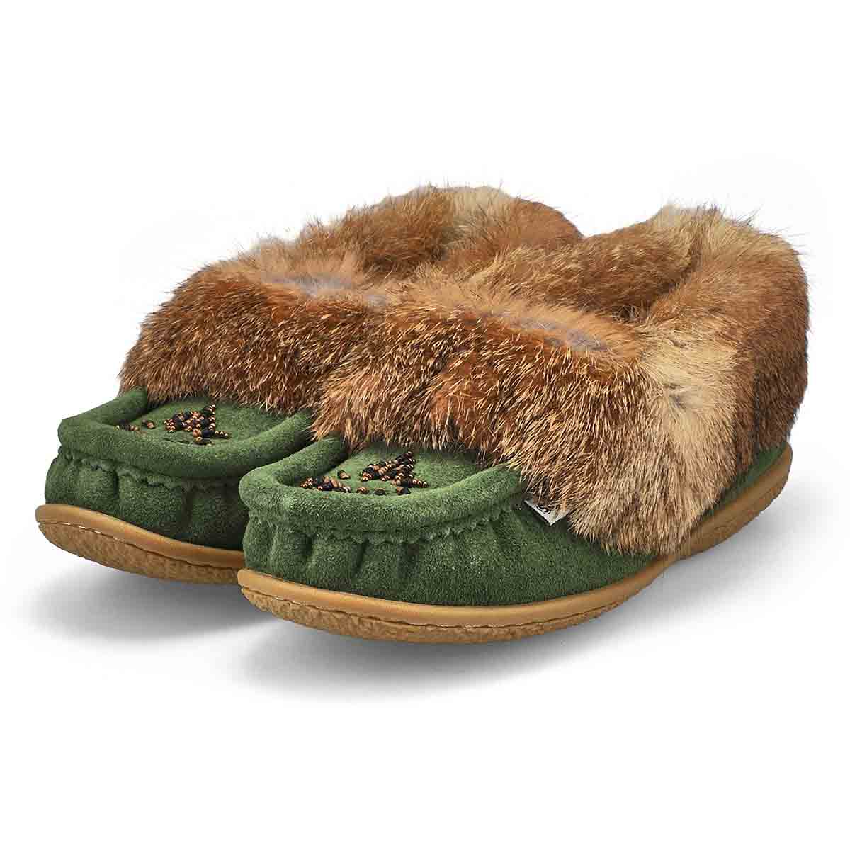 Women's Cute 5 Rabbit Fur SoftMocs - Green