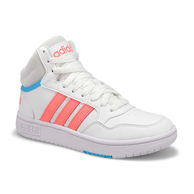 adidas Girls' Hoops Mid 3.0 K Sneaker - White | SoftMoc.com