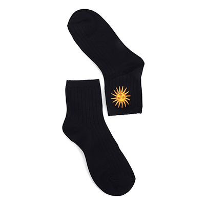 Lds Embroidered Sun Printed Sock - Black