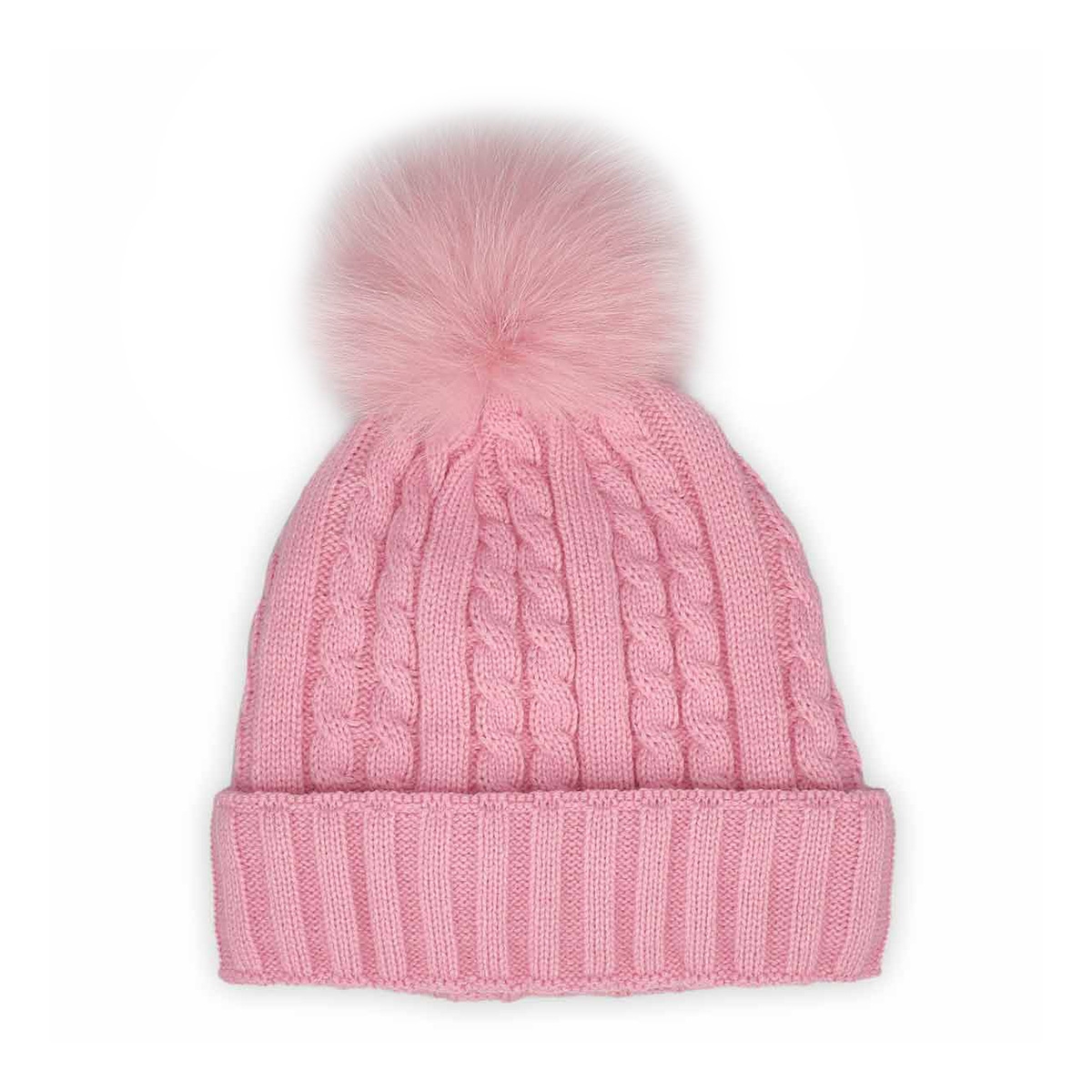SoftMoc Women's pink with fur pom cable stitc