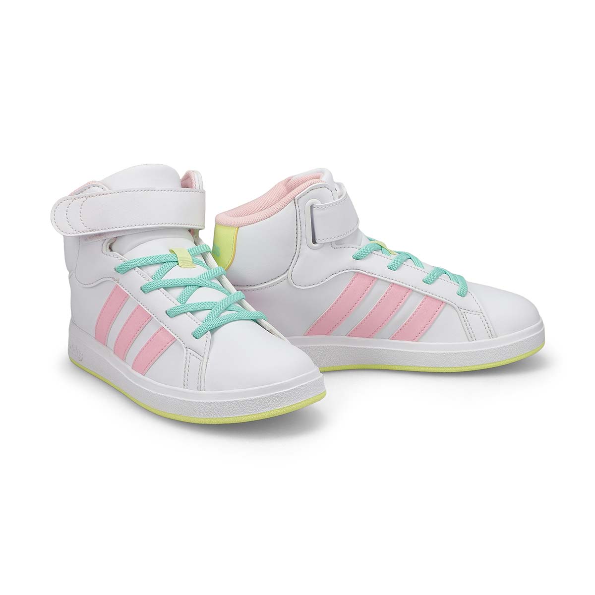 Girls'  Grand Court Mid K Sneaker - White/Pink/Yellow