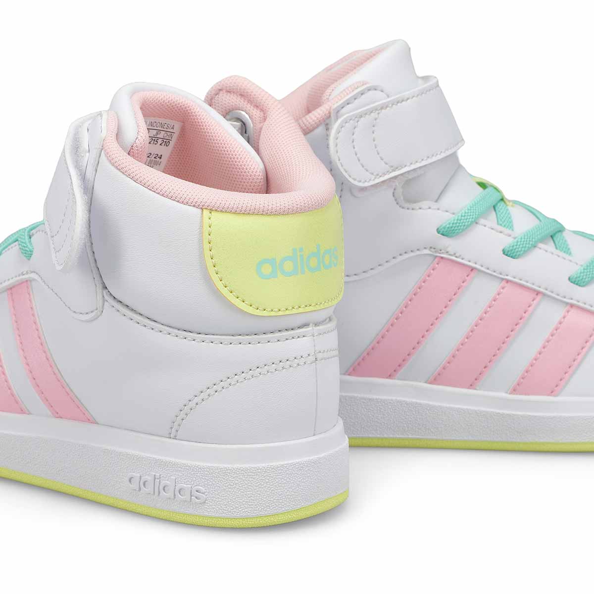 Girls'  Grand Court Mid K Sneaker - White/Pink/Yellow