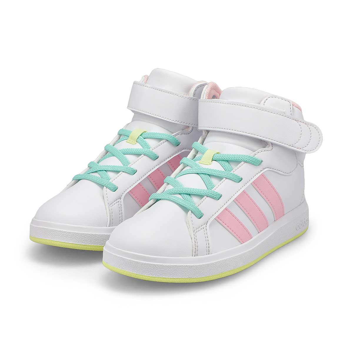 Girls'  Grand Court Mid K Sneaker - White/Pink/Yellow