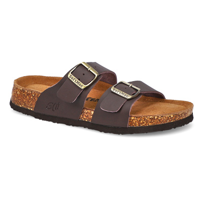 Lds Janine Leather Slide Sandal - Brown