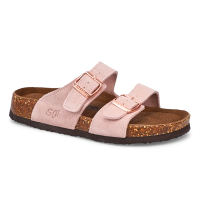 Lds Janine Suede Leather Slide Sandal - Pink