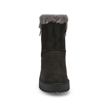 Women's Natalie Wedge Fur Trim Casual Bootie - Bla